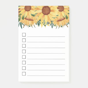 Aquarell-Gelbe-Sonnenblumen-To-Do-Liste Post-it Klebezettel