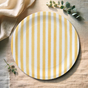 Aquarell Gelbe Streifen Italienische Babyparty Pappteller