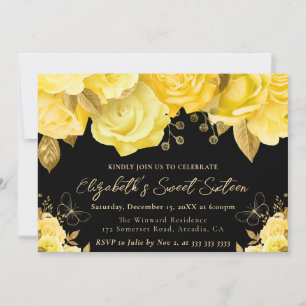 Aquarell-Gelbe-und-Gold-Blumen-Sweet-Sixteen Einladung