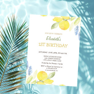Aquarell Gelbe Zitronen Blumen Geburtstag Einladung