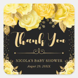 Aquarell Gelbgold Glam Blumen Babyparty Quadratischer Aufkleber