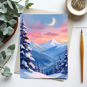 Aquarell-Gemälde Bergmond Winter Postkarte