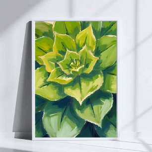 Aquarell-Gemälde einer grünen Sukkulentenpflanze Poster
