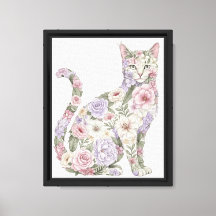 Aquarell-Gemälde einer Katze mit Blumenmotiv