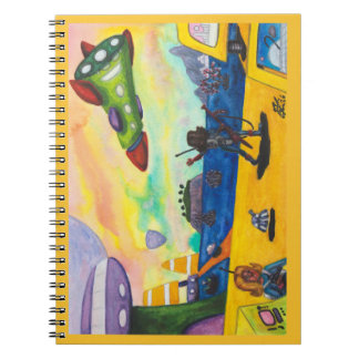 Aquarell-Gemälde Raumschiff Planet Raumhafen Waffe Notizblock