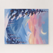 Aquarell-Gemälde Winter Mond Berg Puzzle (Horizontal)