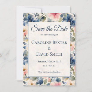 Aquarell gemalte Blumen Rosa Blau Grün Hochzeit Save The Date