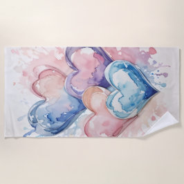 Aquarell gemalte Herzen Strandtuch