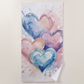 Aquarell gemalte Herzen Strandtuch (Vorderseite)