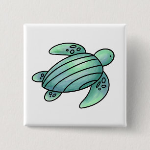 Aquarell gemalte Meeresschildkröte Cartoon blau gr Button