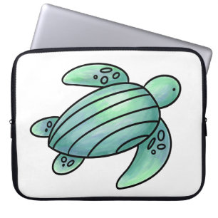 Aquarell gemalte Meeresschildkröte Cartoon blau gr Laptopschutzhülle