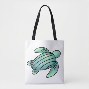 Aquarell gemalte Meeresschildkröte Cartoon blau gr Tasche
