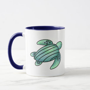 Aquarell gemalte Meeresschildkröte Cartoon blau gr Tasse