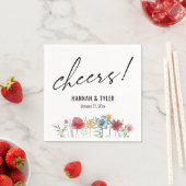 Aquarell-gemalte Wildblumen, Prost! Typografie Serviette (Beispiel)