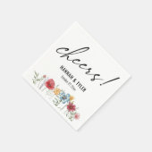 Aquarell-gemalte Wildblumen, Prost! Typografie Serviette (Ecke)