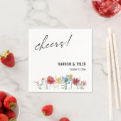 Aquarell-gemalte Wildblumen, Prost! Typografie Serviette (Beispiel)