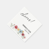 Aquarell-gemalte Wildblumen, Prost! Typografie Serviette (Ecke)
