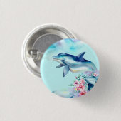 Aquarell-gemalter Delfin  Button (Vorne & Hinten)