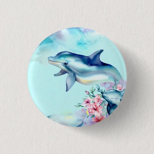 Aquarell-gemalter Delfin  Button (Vorderseite)