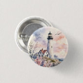 Aquarell-gemalter Leuchtturm Button (Vorne & Hinten)