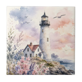 Aquarell-gemalter Leuchtturm Fliese
