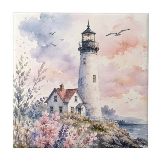 Aquarell-gemalter Leuchtturm Fliese (Vorderseite)