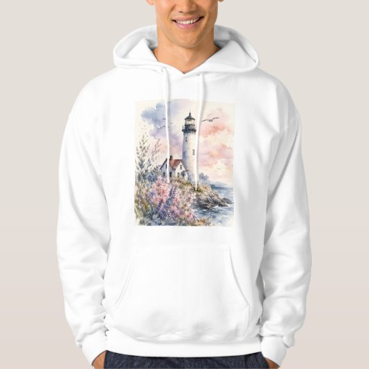 Aquarell gemalter Leuchtturm Hoodie (Vorderseite)