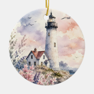 Aquarell-gemalter Leuchtturm Keramik Ornament