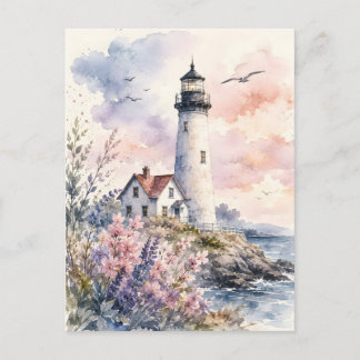Aquarell gemalter Leuchtturm Postkarte