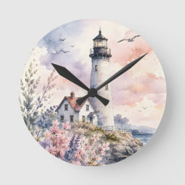 Aquarell-gemalter Leuchtturm Runde Wanduhr
