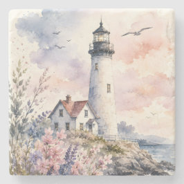 Aquarell-gemalter Leuchtturm Steinuntersetzer