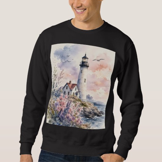 Aquarell-gemalter Leuchtturm Sweatshirt (Vorderseite)