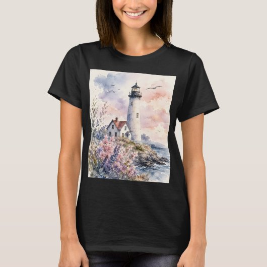 Aquarell-gemalter Leuchtturm T-Shirt (Vorderseite)
