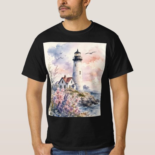 Aquarell gemalter Leuchtturm T-Shirt (Vorderseite)