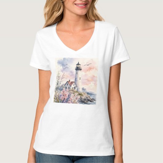 Aquarell-gemalter Leuchtturm T-Shirt (Vorderseite)