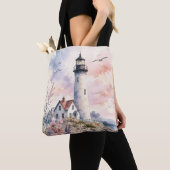 Aquarell gemalter Leuchtturm Tasche (Von Nahem)