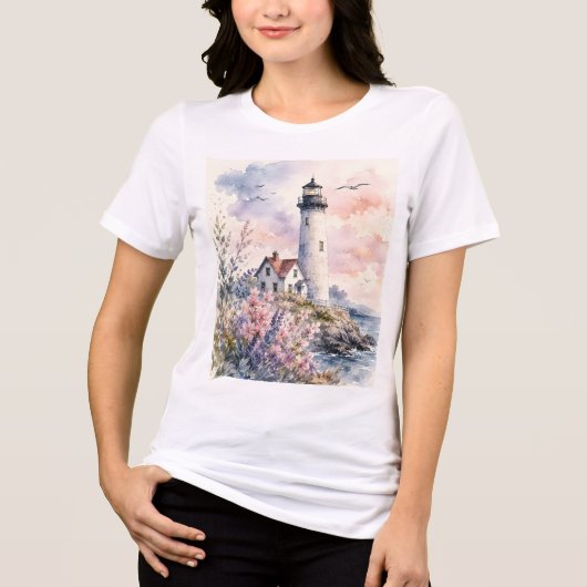 Aquarell gemalter Leuchtturm Tri-Blend Shirt (Vorderseite)