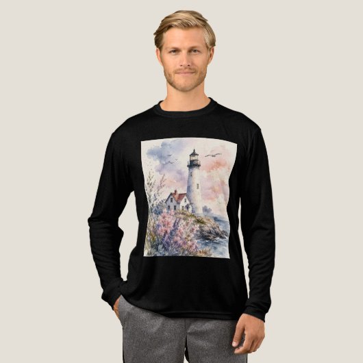 Aquarell gemalter Leuchtturm Tri-Blend Shirt (Volle Vorderseite)
