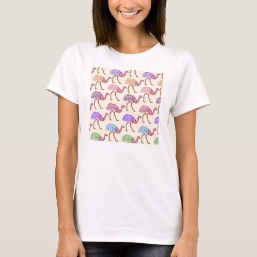 Aquarell gemaltes Strauß-Muster T-Shirt (Vorderseite)