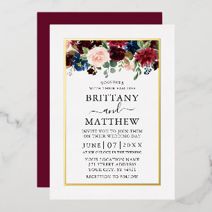Aquarell Gemischte Blumen Hochzeit Burgunderrot Go Folieneinladung