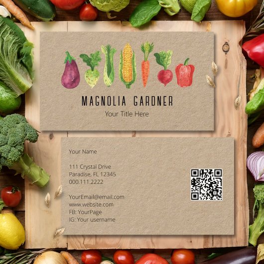Aquarell-Gemüse-Bio-Bauernmarkt QR-Code Visitenkarte