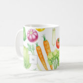 Aquarell-Gemüse-Gemüse-Muster monogrammiert Kaffeetasse (Vorderseite Links)
