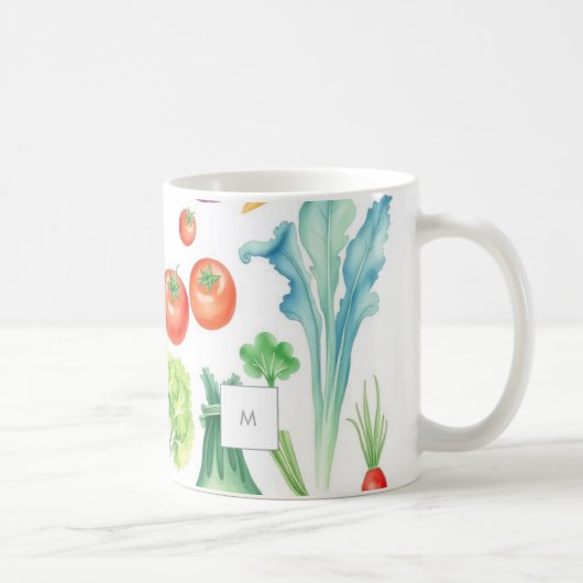 Aquarell-Gemüse-Gemüse-Muster monogrammiert Kaffeetasse (Rechts)