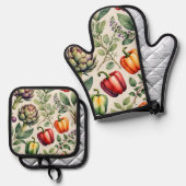Aquarell-Gemüsegarten-Muster Ofenhandschuh & Topflappen-Set (Vorderseite/Rückseite)