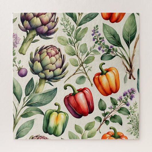 Aquarell-Gemüsegarten-Muster Puzzle (Vertikal)