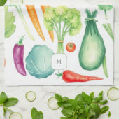 Aquarell-Gemüsemuster mit Monogramm Geschirrtuch (Gefaltet)