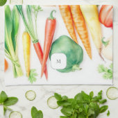 Aquarell-Gemüsemuster mit Monogramm Geschirrtuch (Gefaltet)