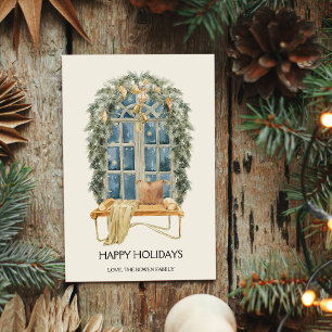 Aquarell Gemütliches Fenster Weihnachten Flachdesi