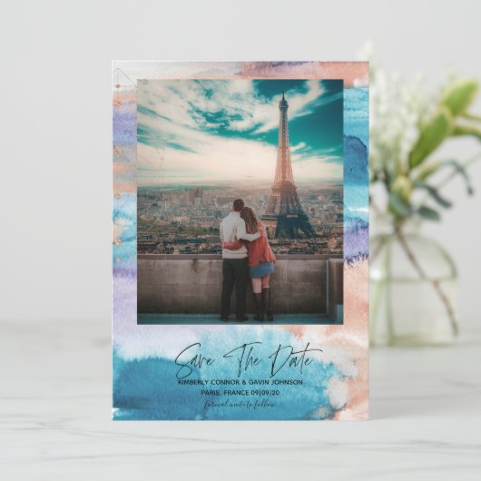 Aquarell | Geometrisch Save the Date (Stehend Vorderseite)