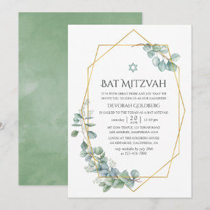 Aquarell geometrische Eukalyptus Bat Mitzvah Einla Einladung